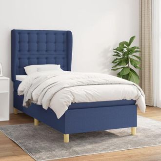 vidaXL Cama Box Spring Con Colch&oacute;n Tela Azul 90x190 Cm Vidaxl