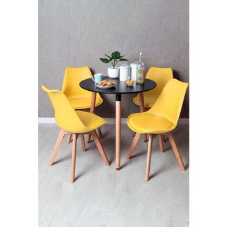 Regalos Miguel Regalos Miguel - Black Friday - Conjunto Mesa Tower Redonda 80 Cm Negra Y Pack 4 Sillas Synk Basic - Amarillo