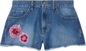 MC2 Saint Barth Korte Broeken, Dames, Blauw, M, Denim, Shorts in denim met geborduurde bloemenpatches