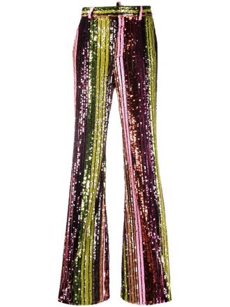 Dsquared2 striped sequin flared trousers - women - Fabric - 42 - Orange