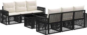 vidaXL Conjunto De Sof&aacute;s De Jard&iacute;n 7 Uds. Negro Y Blanco Crema Vidaxl