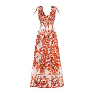 Dolce & Gabbana Kleedjes, Dames, Rood, S, Katoen, Majolica Print Jurk