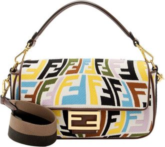 Fendi Fendi Beige Canvas X Sara Coleman Fish Eye Medium Baguette Shoulder Bag (Authentic Pre-Loved)