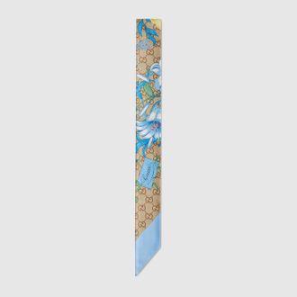 Gucci Printed Silk Ribbon, Blue, Silk