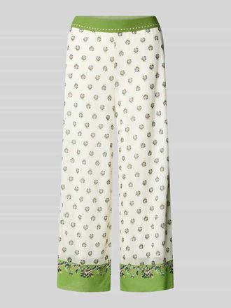 Marc Cain Wide Fit Stoffhose mit floralem Allover-Print in Sand, Gr&ouml;&szlig;e 34