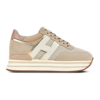 Hogan Beige Sneakers met Logo Details - Dames - Sneakers - Beige - 39 1/2 EU - Leer - Schoenen