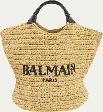 Balmain Cabas Mini Faux Raffia Top-Handle Bag