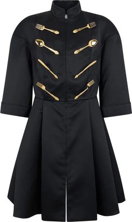 Moschino Zwarte jurk met metallic details - Dames - Feestkleedjes - Zwart - S - Polyester - Kleedjes