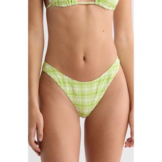 PacSun Fiona Plaid High Leg Scoop Bikini Bottoms in Green White /Plaid at Nordstrom Rack, Size Medium