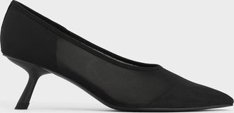 Charles & Keith Mesh Slant-Heel Pointed-Toe Pumps