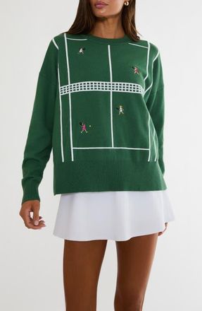Beach Riot Callie Embroidered Sweater in Rally Green Tennis at Nordstrom, Size X-Small