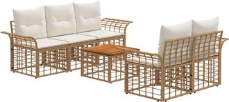 vidaXL Conjunto De Sof&aacute;s De Exterior 6 Uds. Natural Y Crema Vidaxl