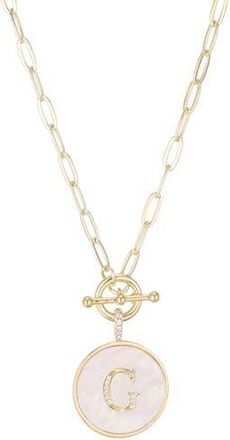 Adornia 14K Gold Plated Mother-of-Pearl Initial Pendant Necklace in White/Gold-G at Nordstrom Rack