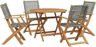 vidaXL vidaXL 5 Piece Garden Dining Set Grey Poly Rattan and Solid Wood