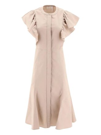 Chlo&eacute; ruffle-detail button-front dress - women - Cotton - 40 - Neutrals