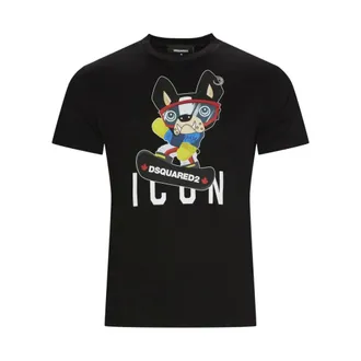 Dsquared2 Tops, Heren, Zwart, S, Katoen, Grafisch Bedruikt T-shirt met Korte Mouwen