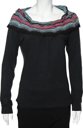 M Missoni Black Cotton Knit Contrast Overlay Detail T-Shirt