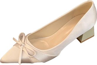 Generic Woman Shoes Elegant Heels Bow Buckle Pointed Casual Formal Daily Shoes Womens Court Shoes Size 4 (Beige, 5.5)