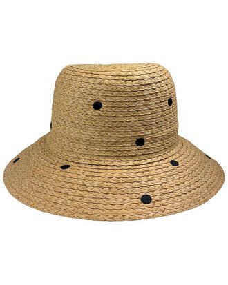 Nicole Miller Polka Dot Embroidered Straw Bucket Hat