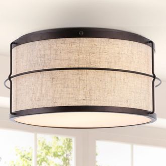 Jonathan Y Designs Evan 14 2-Light Rustic Farmhouse Iron LED Flush Mount