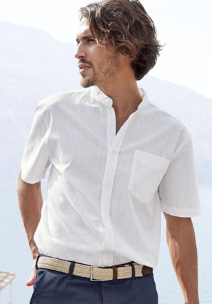 H.I.S Kurzarmhemd H.I.S, Herren, Gr. XXL (45/46), N-Gr, weiss (wei&szlig;), Web, Obermaterial: 100% Baumwolle, unifarben, regular fit, Rundhals, abgesteppte Kante