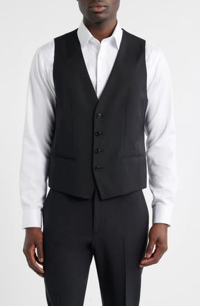 BOSS Houston Slim Fit Dark Navy Virgin Wool Suit Vest in Black at Nordstrom, Size 40 Regular