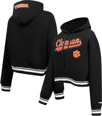 Pro Standard Womens Pro Standard Black Clemson Tigers Script Tail Fleece Cropped Pullover Hoodie at Nordstrom, Size Xx-Large