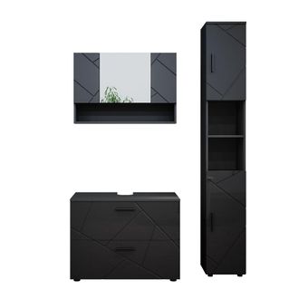 Vicco Conjunto De Muebles De Ba&ntilde;o Irma, Antracita Alto Brillo, 3 Piezas, Mueble Bajo 80 Cm