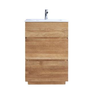 Tikamoon Mueble de ba&ntilde;o de roble macizo y cer&aacute;mica de 60 cm