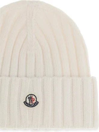 Moncler Womens Wool Beanie White Merino Hat