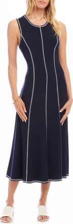 Karen Kane Contrast Stitch Sleeveless Midi Dress in Navy at Nordstrom, Size X-Large
