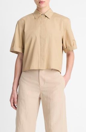 Vince Oversize Crop Cotton Shirt in Cliffside at Nordstrom Rack, Size X-Large