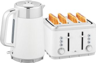 HOMCOM 1.7L 3000W Rapid Boil Kettle and 4 Slice Toaster Set Crumb Tray White - Homcom