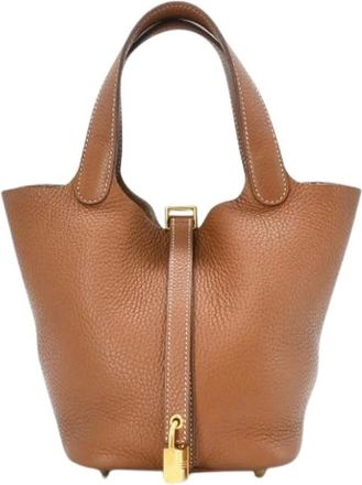 Herm&egrave;s Pre-owned Picotin Handbag - Dames - Vintage Tas - Bruin - ONE Size - Leer - Vintage