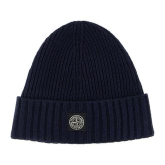 Stone Island Accessoires, unisex, Blauw, ONE Size, Wol, Geribbelde Wollen Kasjmier Beanie