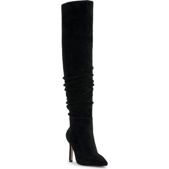 Jessica Simpson Emetta Pointed Toe Over the Knee Boot in Black Oil Suede at Nordstrom Rack, Size 6.5 Wide Calf