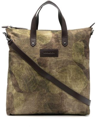 Woolrich Camou logo-patch tote bag - men - Leather/Organic Cotton/Polyamide - OS - Green