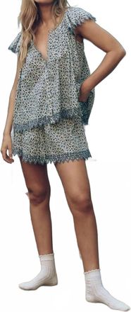 The Great. Flutter Sleeve Eyelet Top In Bluebell Ditsy
