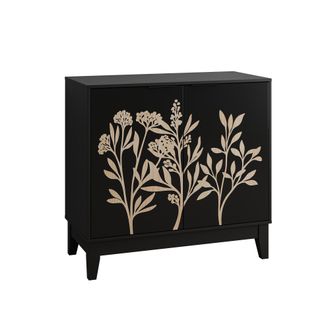 STILVORA Aparador Con 2 Puertas Y Estante Ajustable, Frente Con Motivo Floral Tallado, En Mdf, Para Salon Comedor, Negro