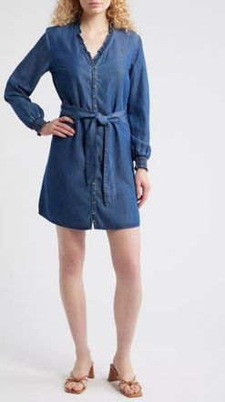 Cloth & Stone Ruffle Trim Tie Waist Denim Dress in Dark Twilight Wash at Nordstrom Rack, Size X-Small