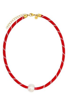 Petit Moments Faux Pearl Pendant Paracord Necklace in Red at Nordstrom