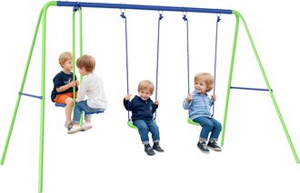 OEM Juego De Columpios De Jard&iacute;n De Metal Con Altura Ajustable 2 Columpios Y Balanc&iacute;n 280x140x178 Cm Verde Y Azul