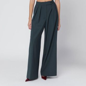 Dries Van Noten Womens Straight Pants With Dark Green Pleats - Dark Grey - Size EU 36 (Womens)