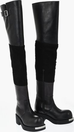 Maison Margiela MM6 Stivali Sopra al Ginocchio in Pelle con Inserto in Suede 5cm Maison Margiela