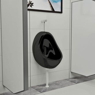 vidaXL Vidaxl - Orinatoio Sospeso con Sciacquone in Ceramica Nero