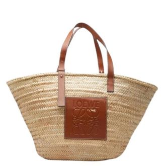 Loewe Pre-owned Raffia Basket Tote - Dames - Vintage Handtas - Beige - ONE Size - Leer - Vintage