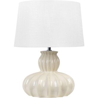 Beliani Beliani - Modern Table Lamp Gloss Ceramic Base Fabric Shade Living Room Light Beige Malabuka