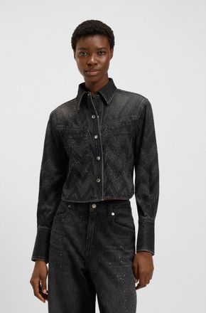 Boss Orange by Hugo Boss Hemdbluse BOSS ORANGE SHIRT LS 1.0 Premium Damenmode, Damen, Gr. XL (42), schwarz 002, Denim/Jeans, Obermaterial: 100% Baumwolle, gemustert, regular f