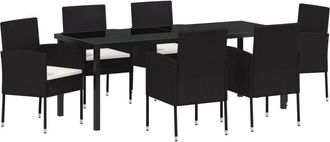 vidaXL Garden Dining Set with Cushion 7 pcs Black Poly Rattan vidaXL