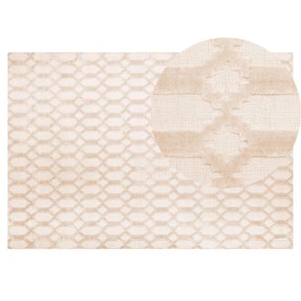Beliani Alfombra De Viscosa Beige 140 X 200 Cm Patr&oacute;n Geom&eacute;trico Tejido A Mano Cizre